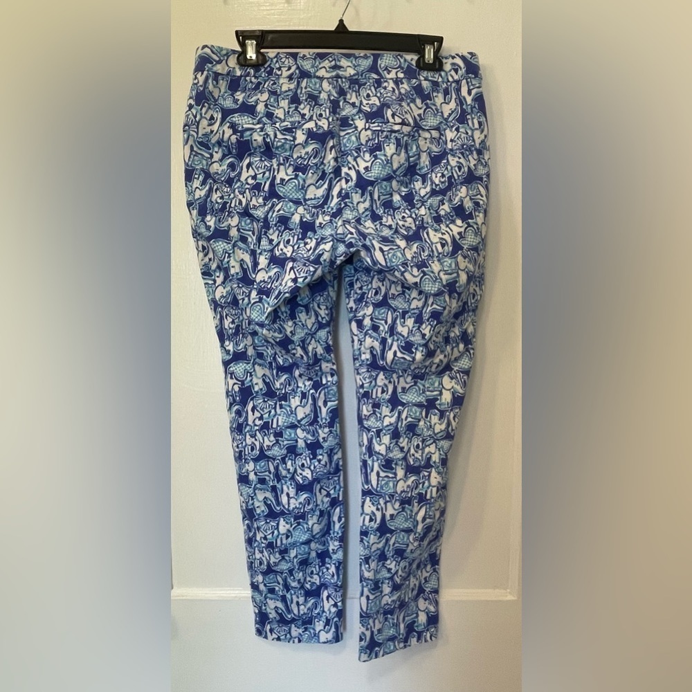 Lilly Pulitzer Kelly Textured Skinny Ankle Pant Get Trunky Blue Elephants 10 - Picture 2 of 6
